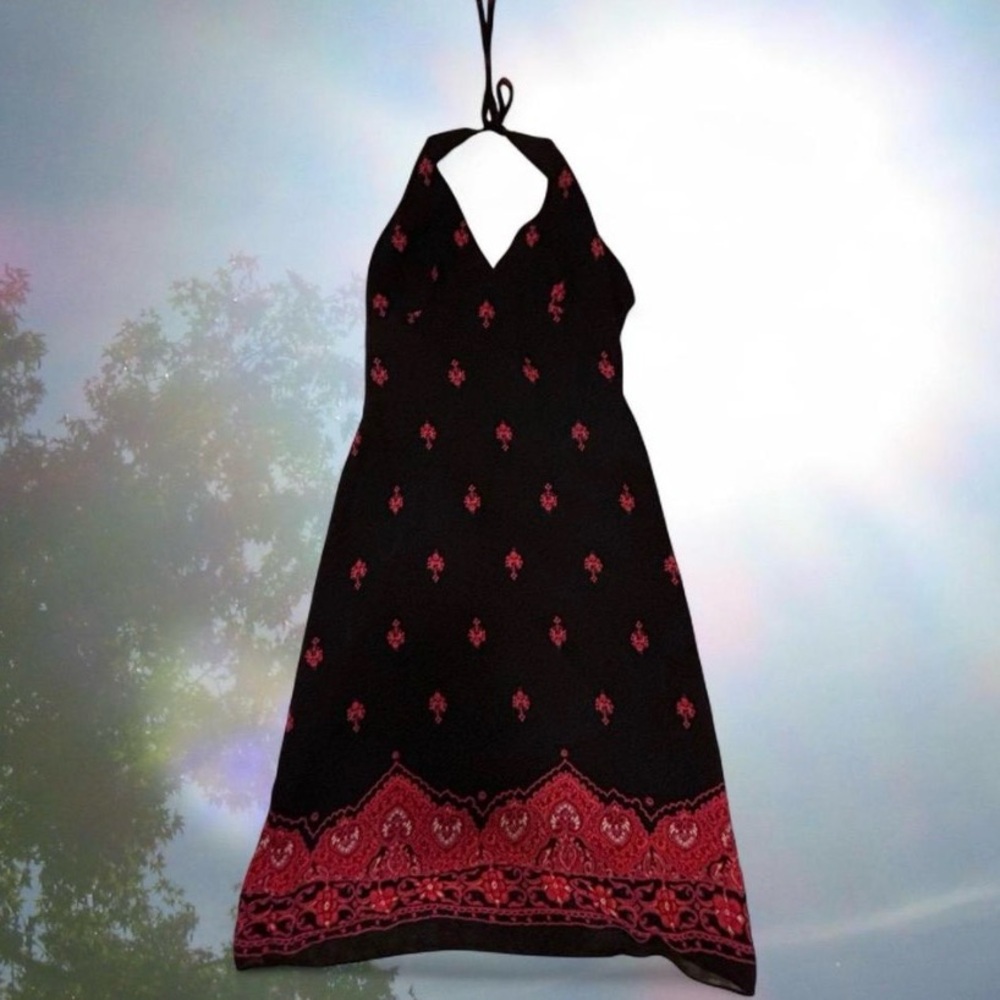 1990s Black and Red Halter Dress